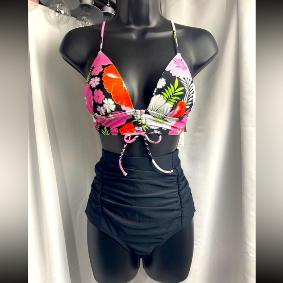 NWT Salt + Cove Bikini • Strappy Push-Up Top & Shirred High Waist Retro Bottoms - Picture 13 of 13